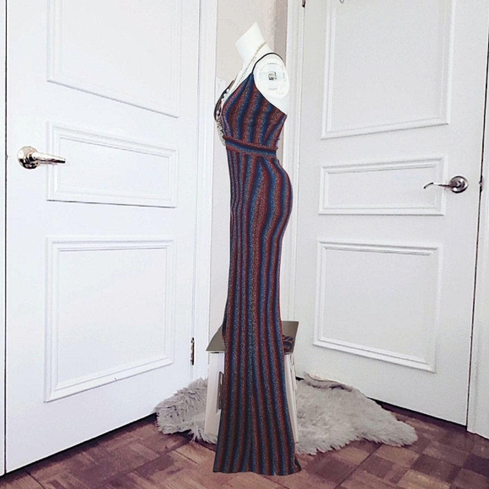 Striped Multicolor Retro 70s Inspired Jumpsuit - Picture 3 of 16
